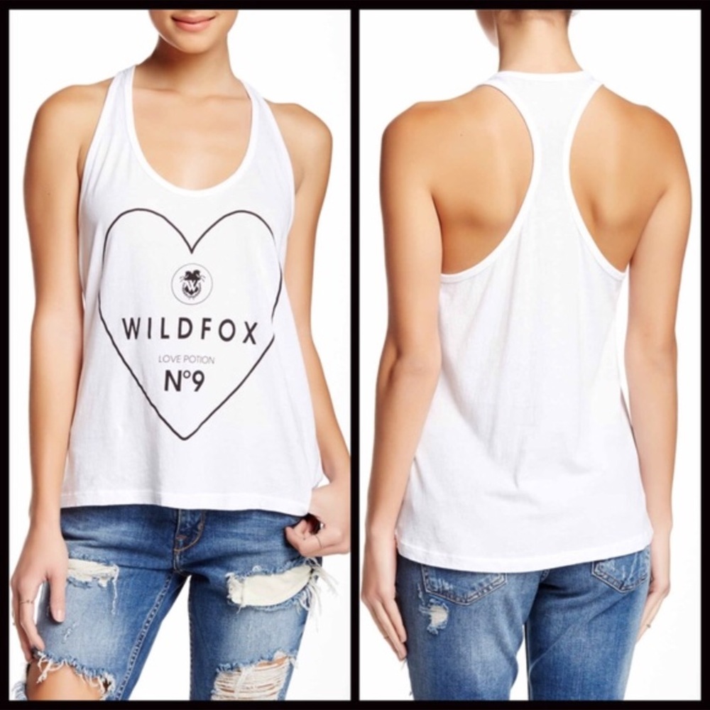 WILDFOX WHITE TANK TOP LOVE POTION BOHO TEE - Picture 2 of 8